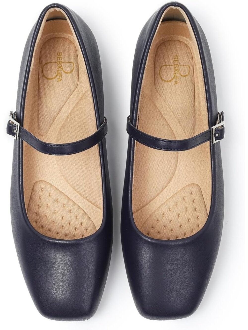 〽️Women's Mary Jane Flats Dark Blue Leather Comfortable Dressy Adjustable Strap